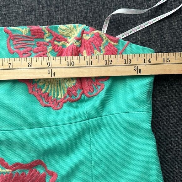 Lilly Pulitzer Bowen Lagoon Green Comb Get It Embroidered Strapless Dress Sz 2 - Picture 13 of 15